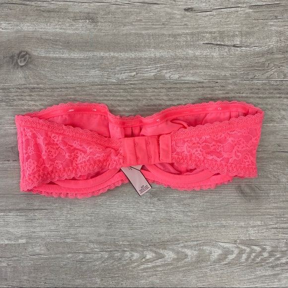 NWOT Victoria Secret Neon Pink Lace Strapless Bra - Picture 4 of 8